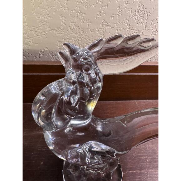 Vintage Clear Pressed Glass Rooster Figurine 8” Tall Round Base Chip on Rim - Picture 7 of 10